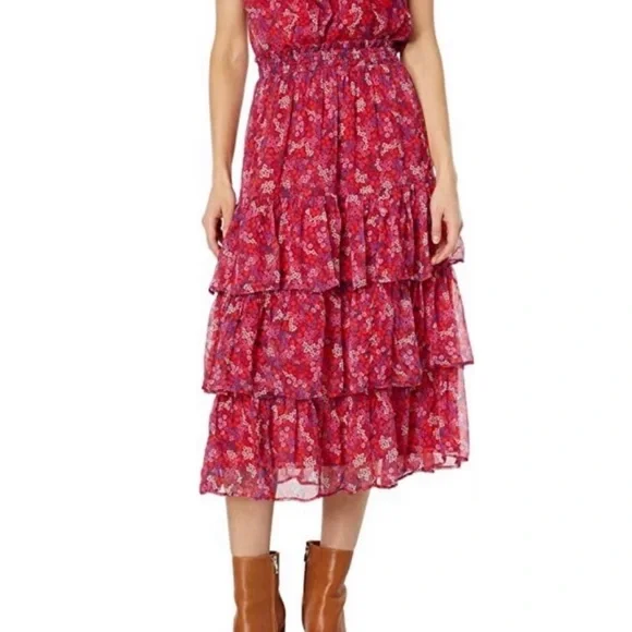 Draper James Floral Tiered Pink Midi Skirt - Picture 1 of 4